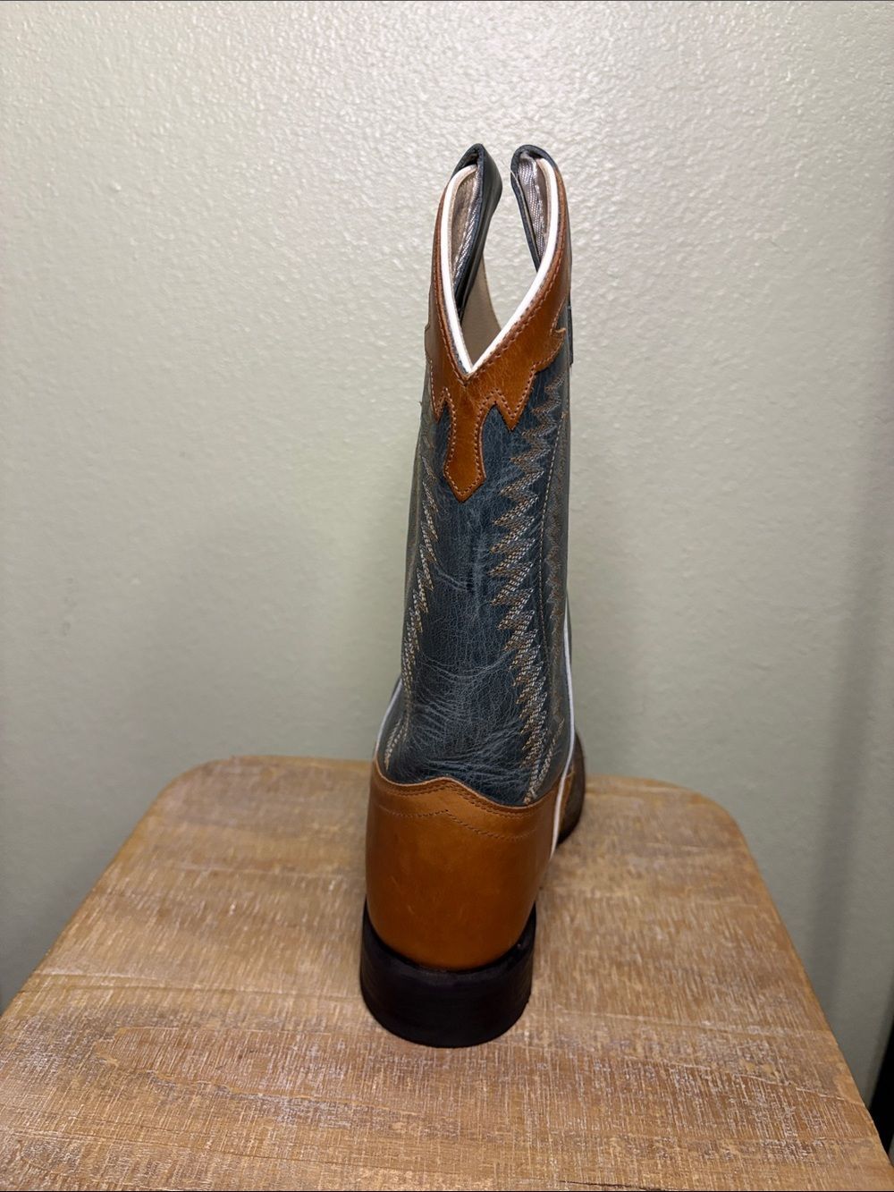 Old West Boys Two-Tone Leather Western Cowboy Boots - Brown & Green - Size 3.5 - Picture 12 of 14